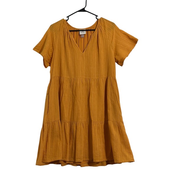 Knox Rose Dresses & Skirts - Knox Rose Mustard Yellow Tiered Babydoll Dress Cotton Gauze V-Neck Women's M